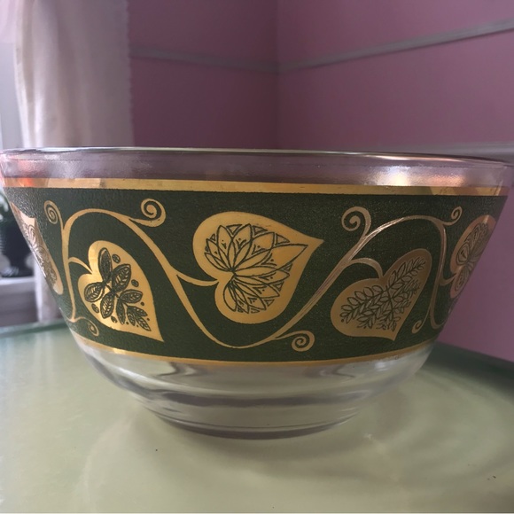 Other - Vintage Mid Century Culver Green and Gold Punch Bowl ~ Leaf Design